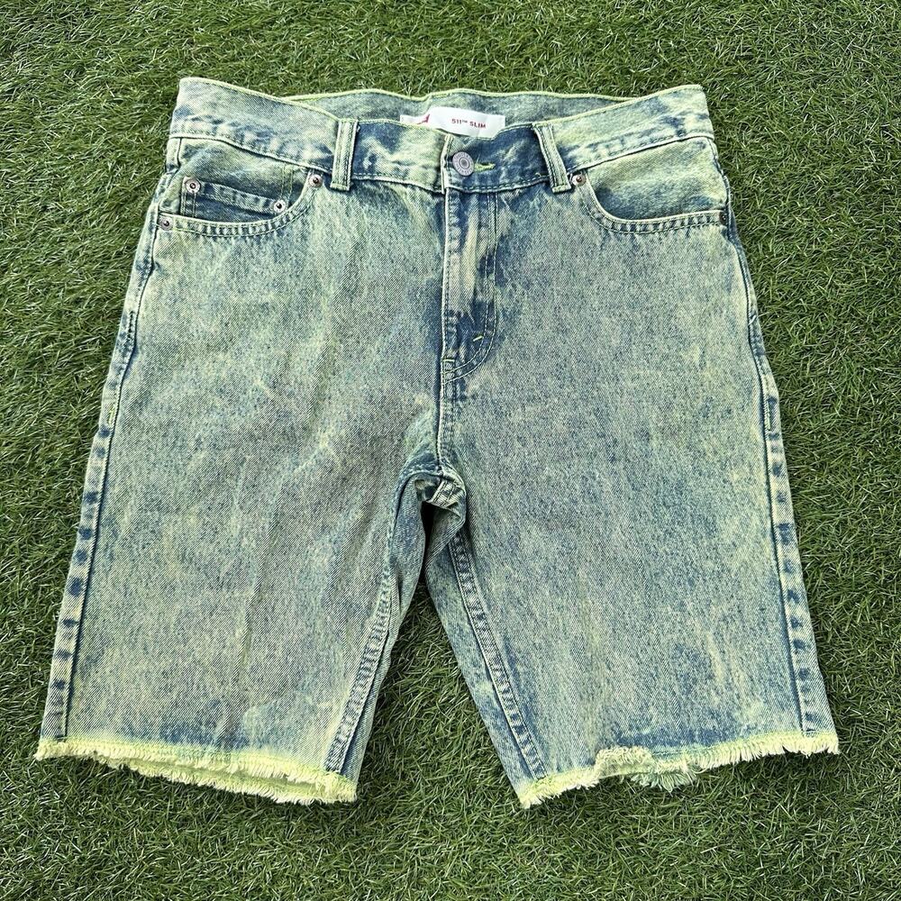Levis Shorts Womens 16 Reg Green Yellow Regular 511 Slim Cut Off Denim Dyed